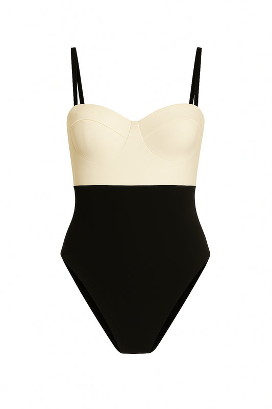 Vlasduc One-Piece Swimsuit – Crème with Noir Trim
